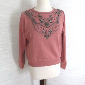 Top Shop Pink Silver Beaded Embroidered Sequin Crew Neck Sweatshirt S Small 6